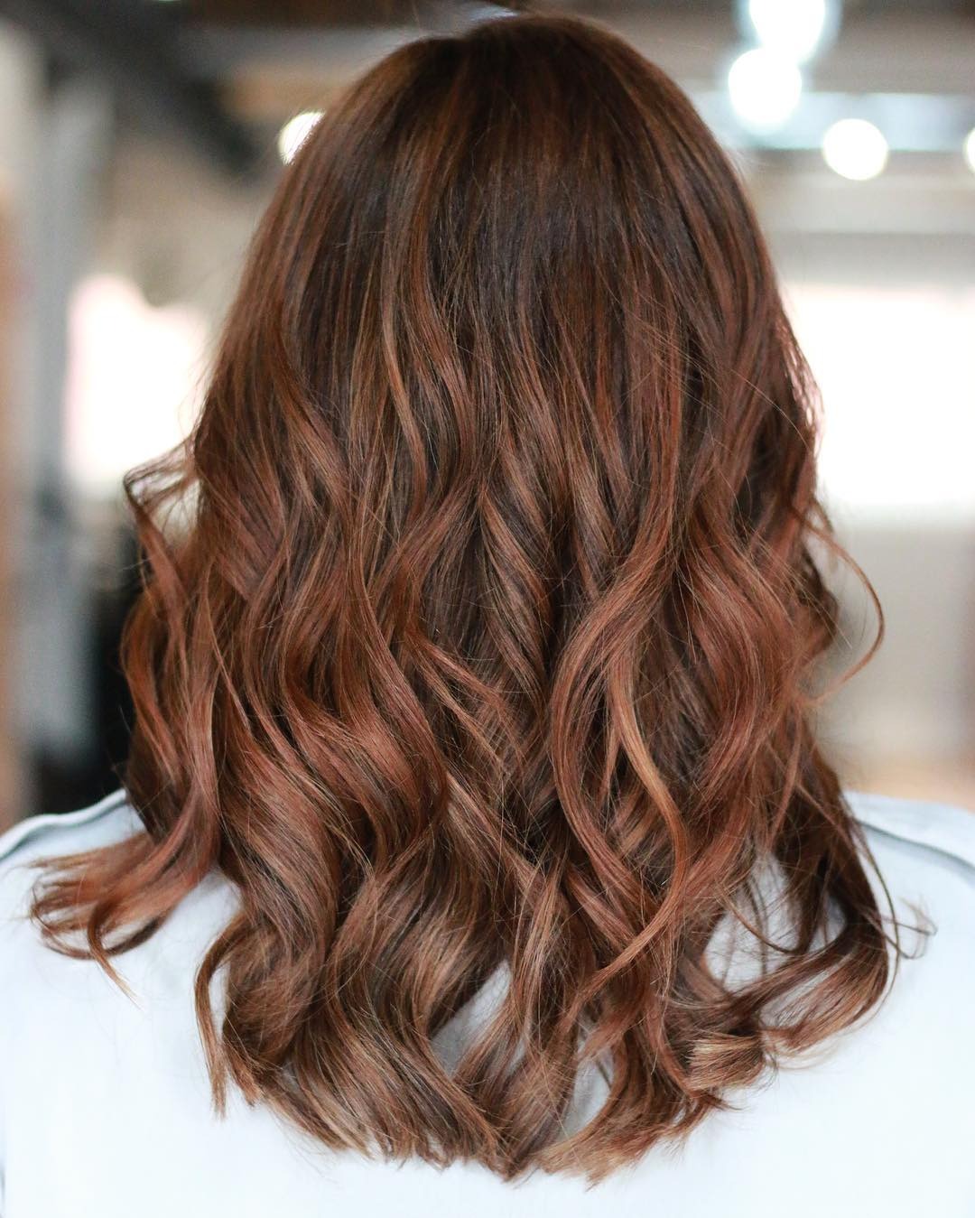 20. Textured Shoulder-Length Waves in Copper Chestnut - Warm Chestnut Hair Color
