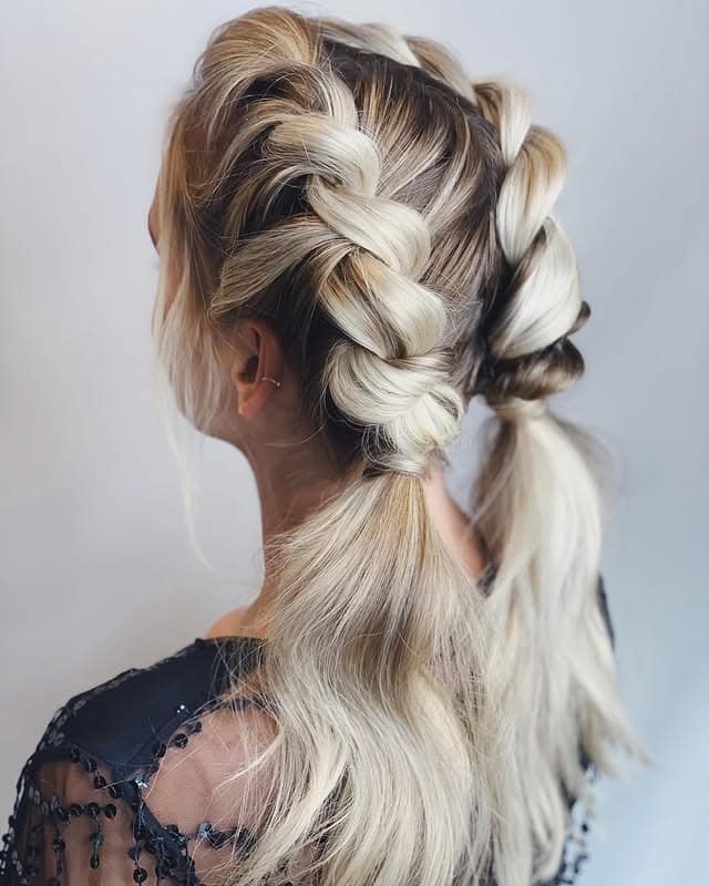10. Golden Blonde Dual Rope Braids into Playful Ponytail - Rope Braid Hairstyles