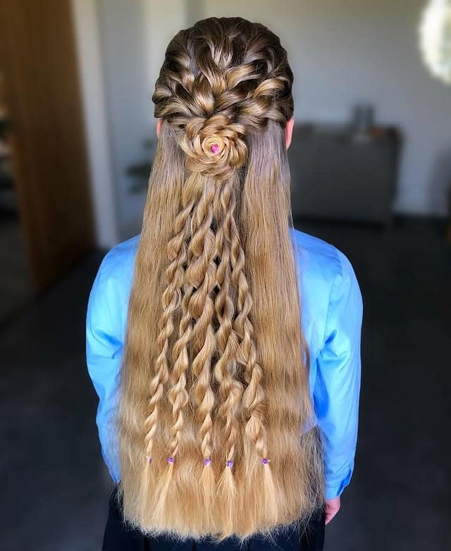 19. Warm Blonde Multi-Rope Half-Up with Crimped Lengths - Rope Braid Hairstyles