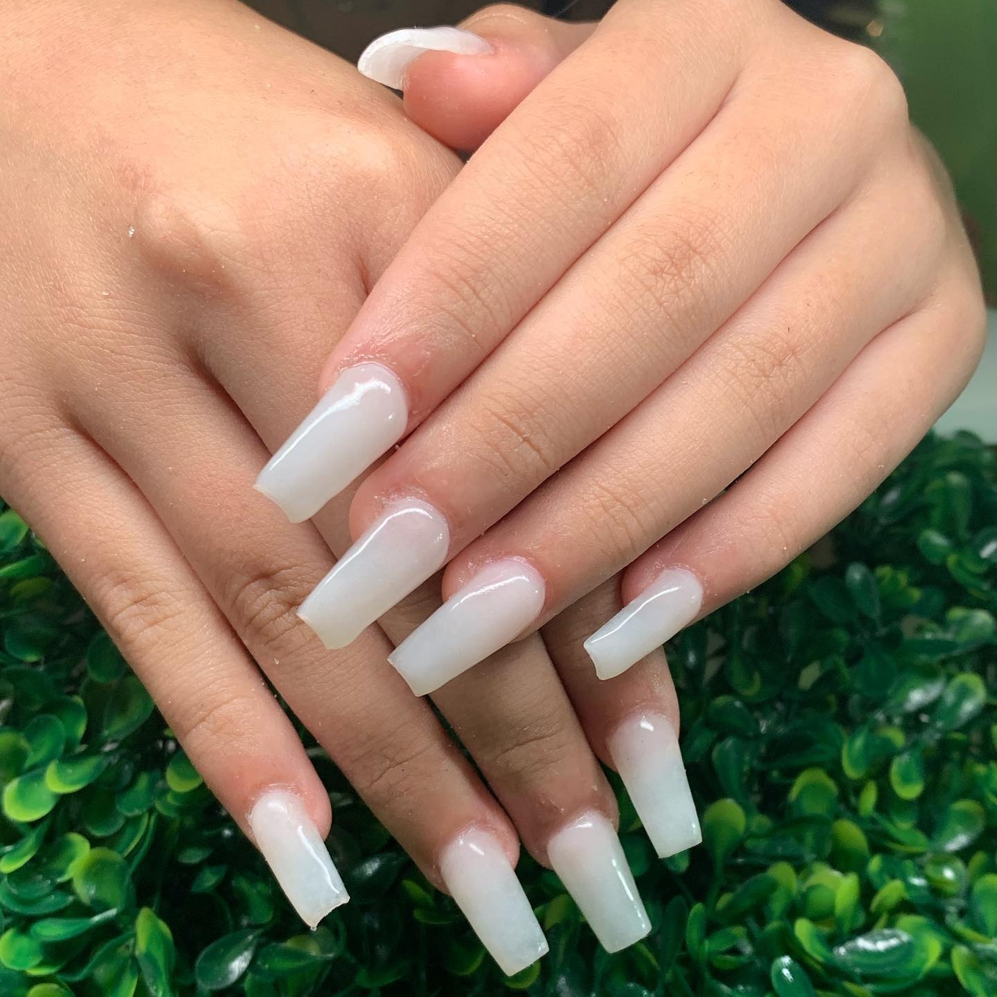 14. Milky White Gloss Coffin Nails - small coffin nail ideas