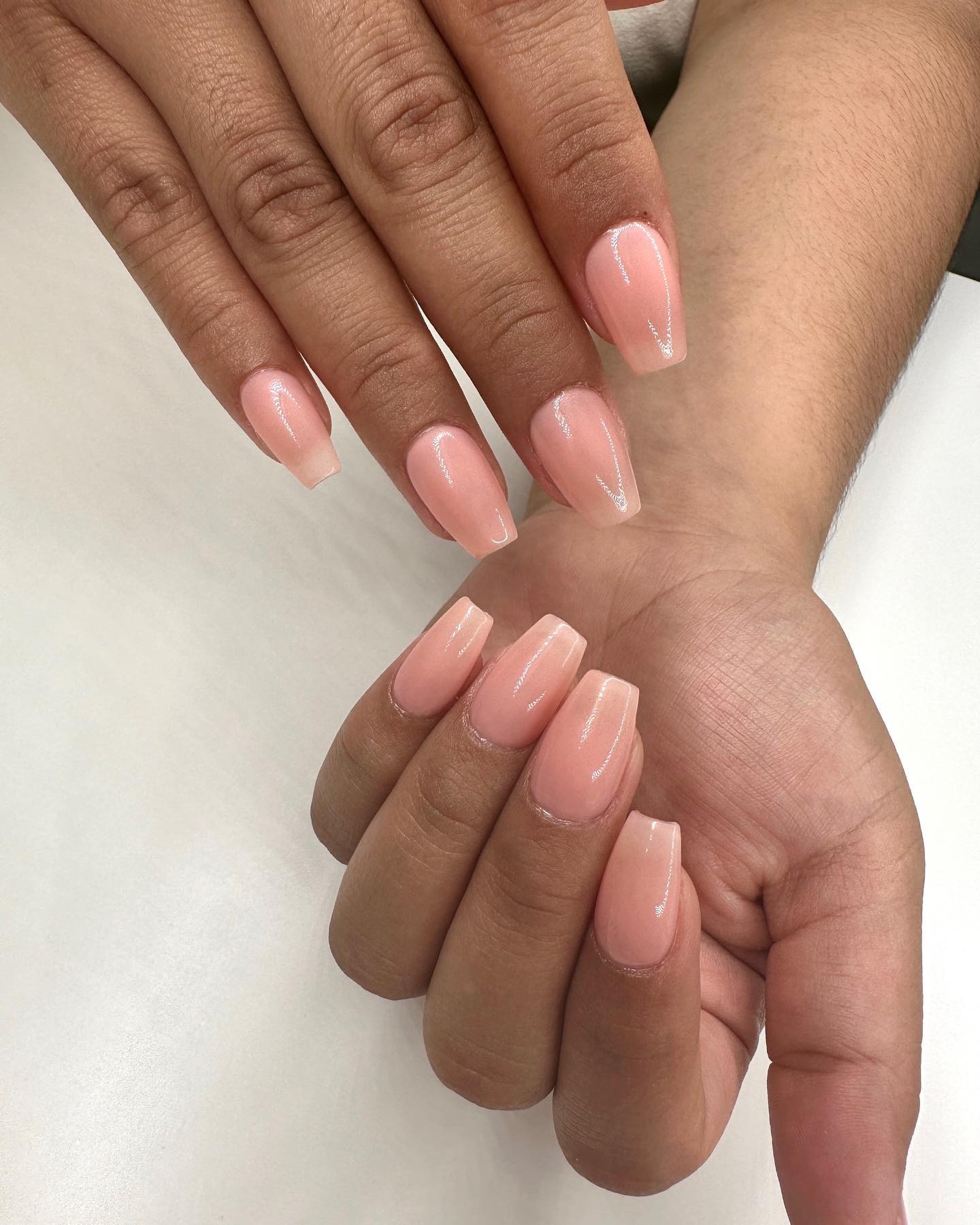 15. Peach Nude Classic Coffin Nails - small coffin nail ideas