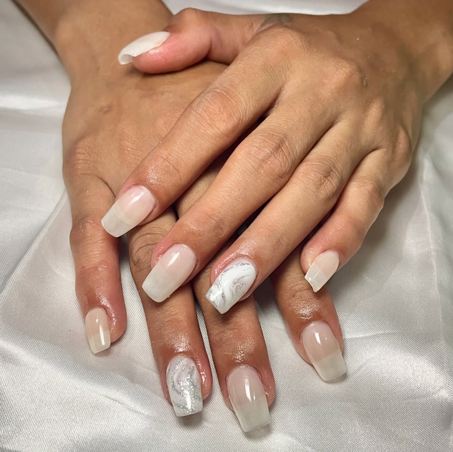 20. Sheer White Marble Coffin Nails - small coffin nail ideas