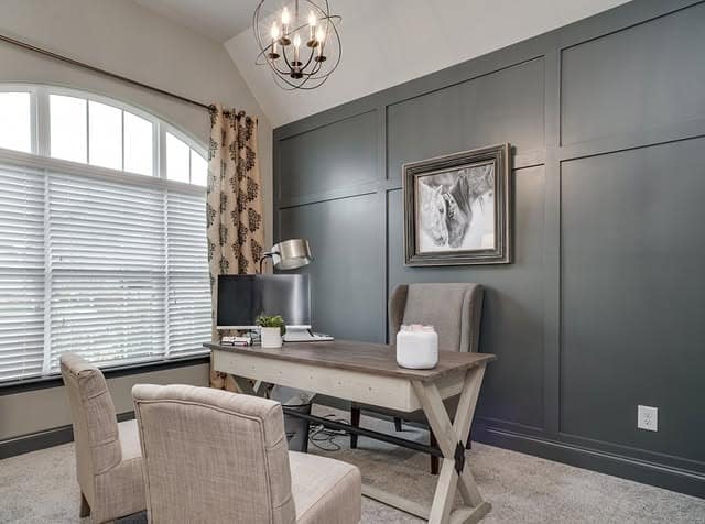 4. Soft Gray Traditional Panel Accent Wall - accent wall office ideas