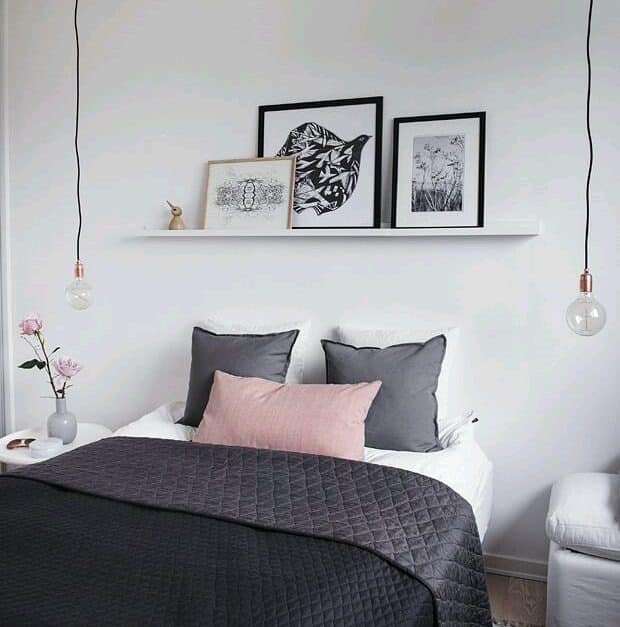 9. Scandinavian-Inspired Black, Grey, and Pink Bedroom - black and pink bedroom ideas