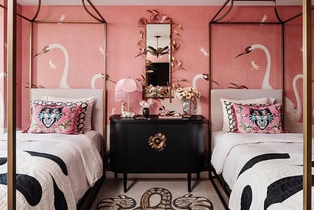 11. Elegant Pink Flamingo Bedroom with Black Accents - black and pink bedroom ideas