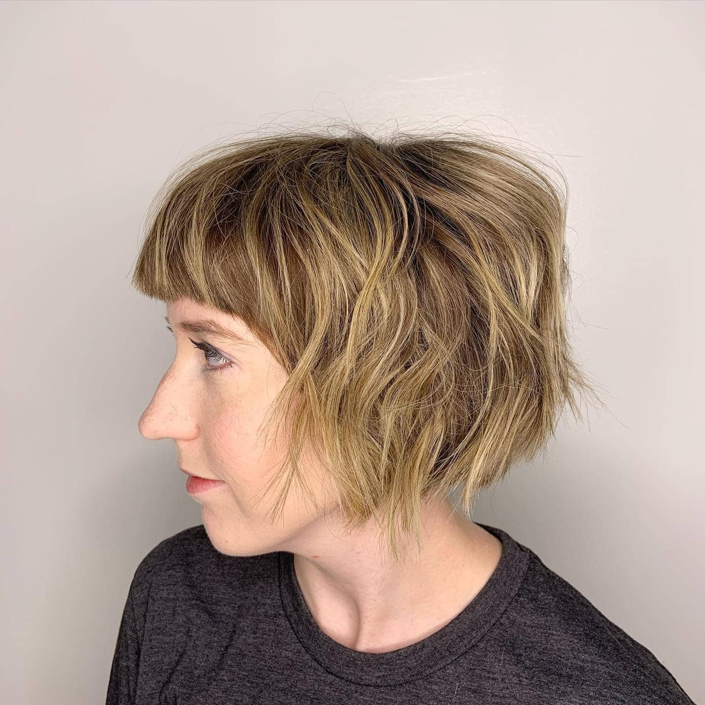 2. Choppy French Bob with Micro Fringe in Sandy Blonde - Messy Fringe Haircut For Women