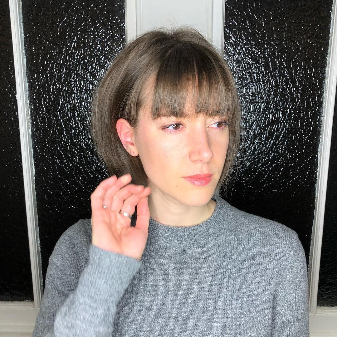 7. Modern Shag Bob with Textured Fringe in Ashy Bronde - Messy Fringe Haircut For Women