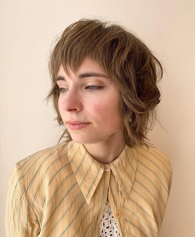 8. Soft Pixie Shag with Feathered Fringe in Light Brown - Messy Fringe Haircut For Women