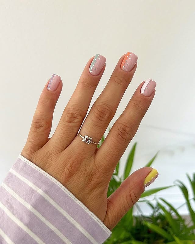 2. Minimalist Pastel Dot Line Nails - spring nail ideas