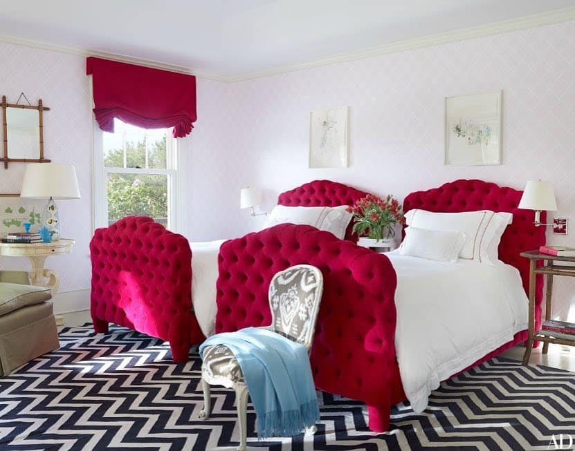 6. Graphic Twin Room with Mickey-Inspired Black and White - red, black and white bedroom ideas