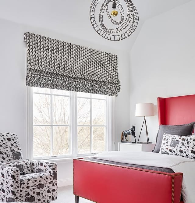 10. Bright Windowed Bedroom with Patterned Black and White Details - red, black and white bedroom ideas