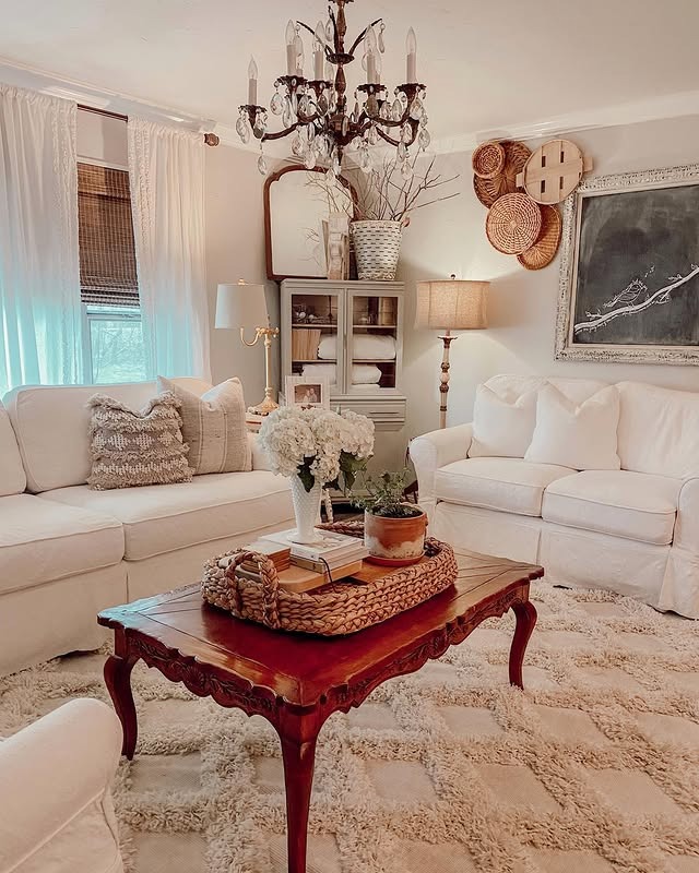 8. Vintage-Inspired Charm with Cream and Soft Pastels - french country living room ideas