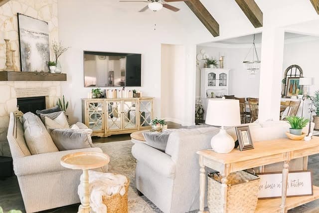 13. Open Concept French Country with Neutral Layers and Natural Textures - french country living room ideas