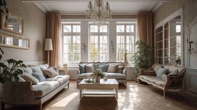20. Sunlit French Country Salon with Beige and Soft Pastel Accents - french country living room ideas
