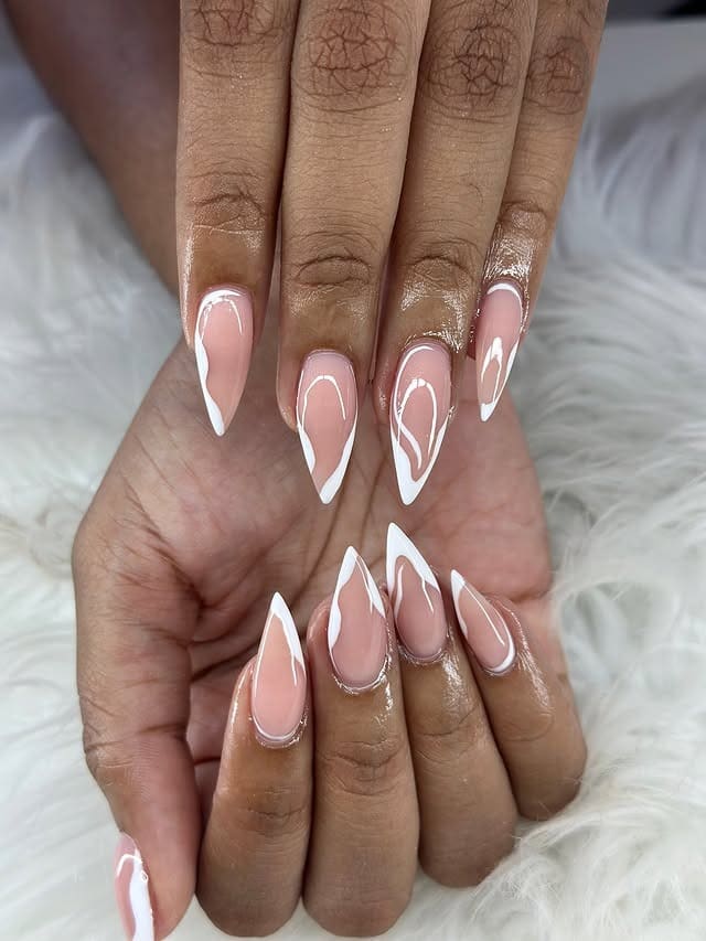 1. Abstract White French Tip Coffin Nails - french tip coffin nail ideas