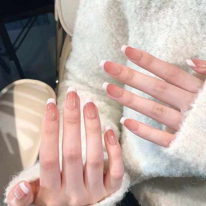 10. Classic Glossy French Tip Square Nails - french tip coffin nail ideas