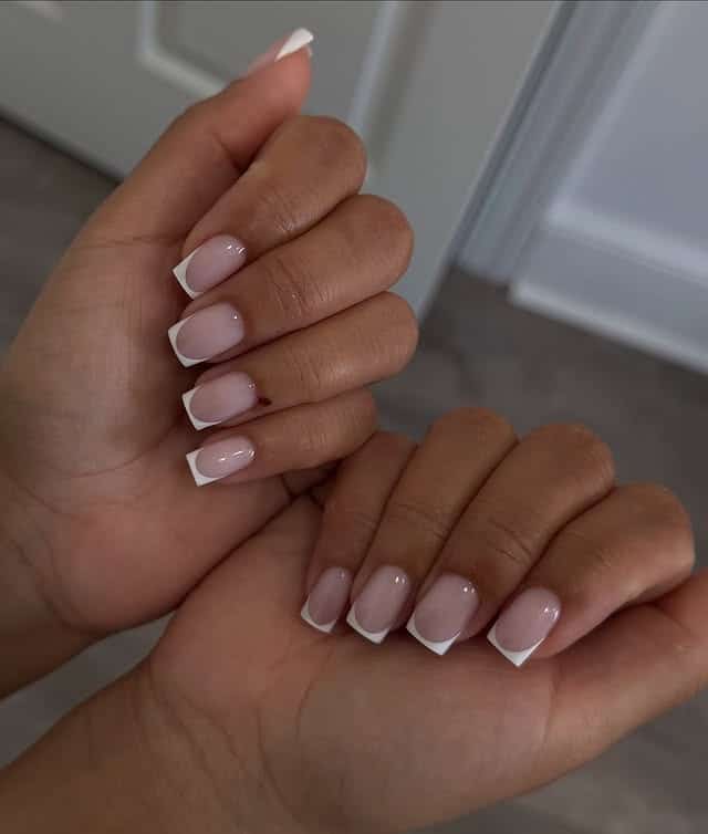 15. Soft Nude French Tip Square Nails with Clean White Edges - french tip coffin nail ideas