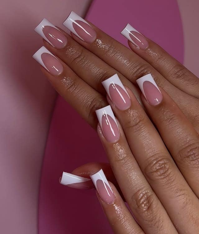 17. Bold Deep French Tip Square Nails in White - french tip coffin nail ideas