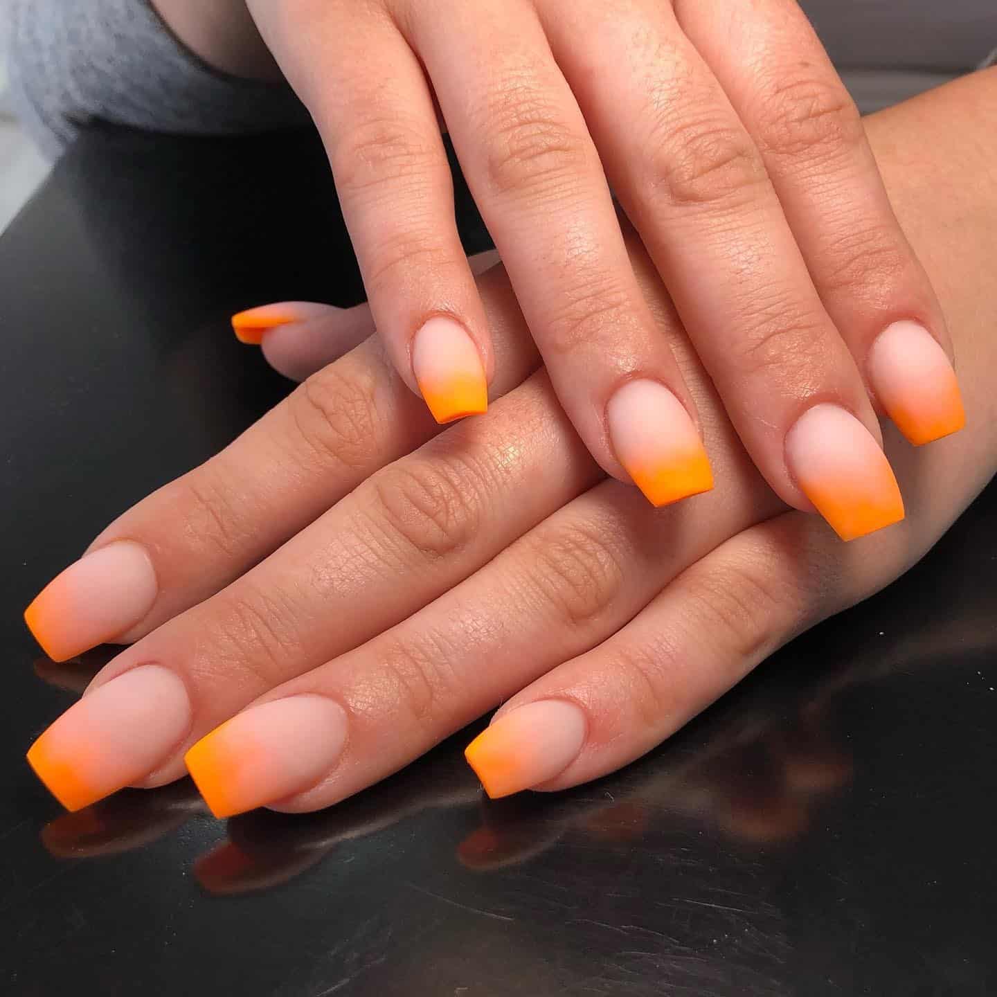 6. Neon Orange Ombre Square Nails - first day of school nail ideas