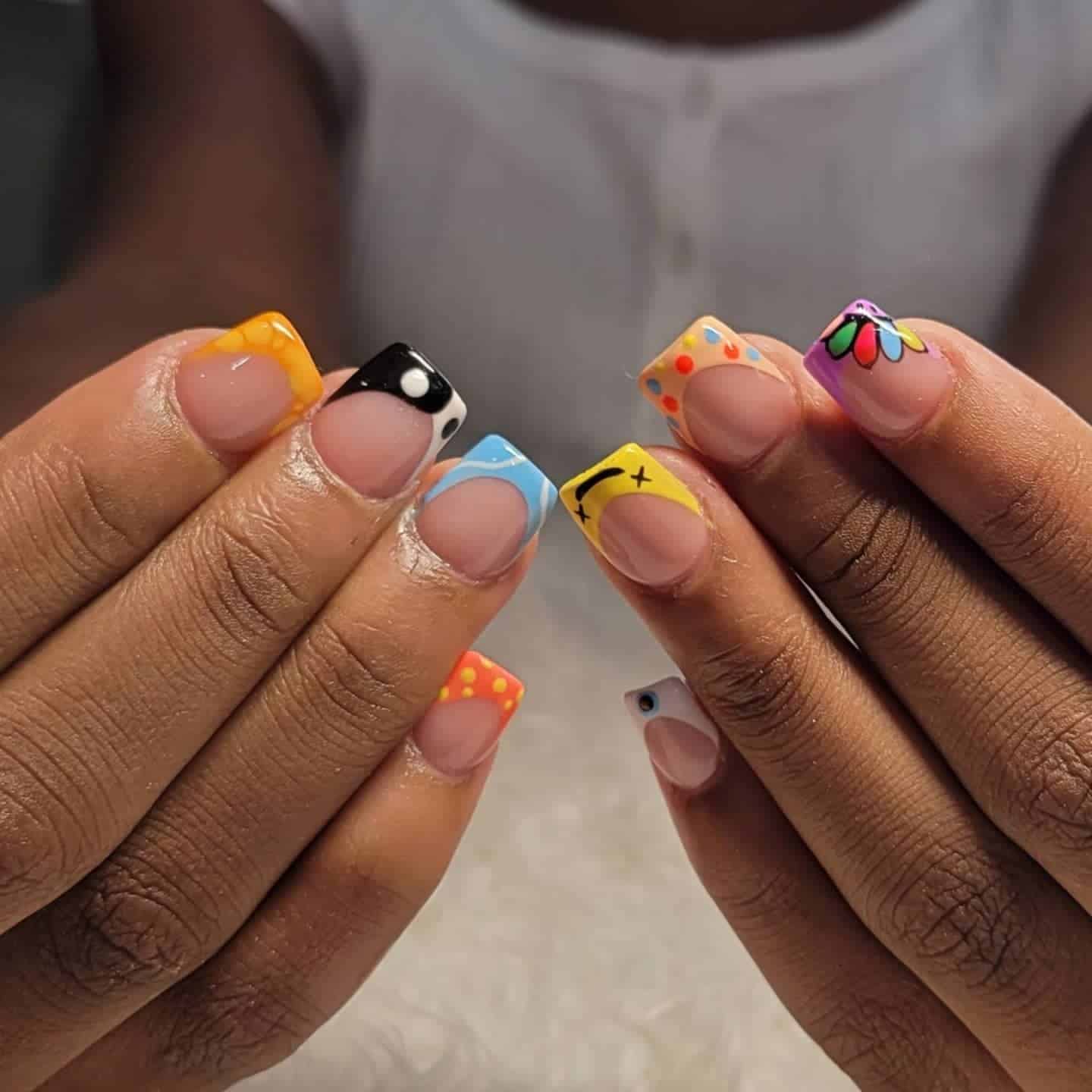 13. Colorful Abstract French Tip Nails - first day of school nail ideas