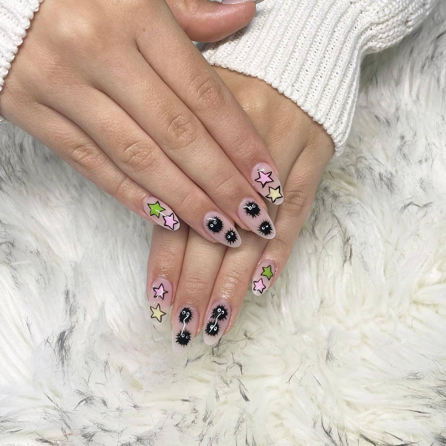 18. Pastel Star and Character Almond Nails - first day of school nail ideas