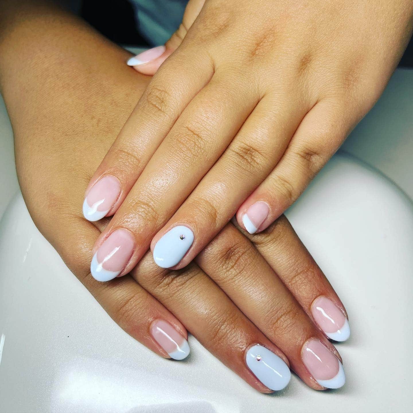19. Baby Blue French Tip Short Nails - first day of school nail ideas