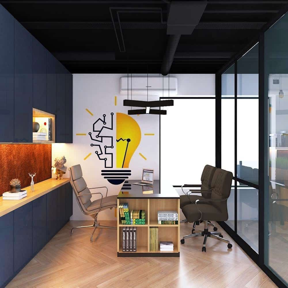 2. Modern Black and Oak Executive Workspace - creative office ideas