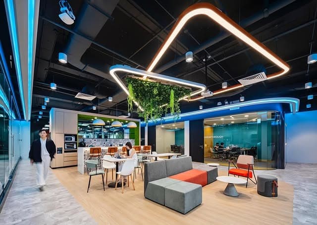 5. Futuristic Collaborative Office With LED Features - creative office ideas