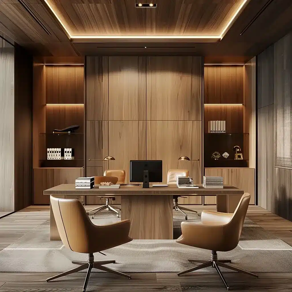 7. Luxury Walnut Executive Office Design - creative office ideas