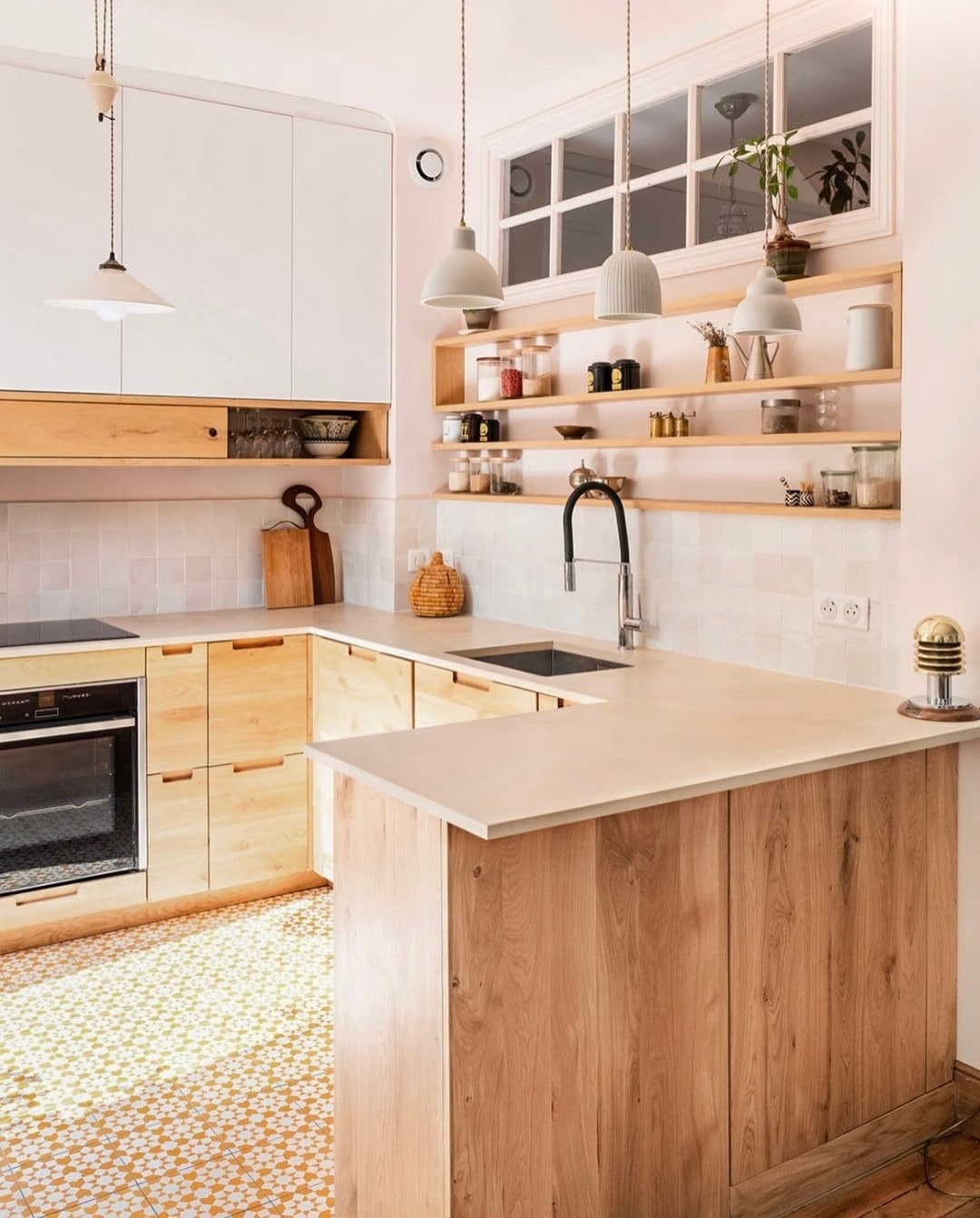 22. Scandinavian Corner Kitchen With Natural Wood Accents - corner kitchen ideas