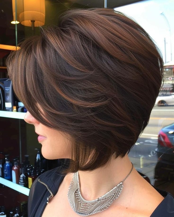 12. Feathered Layered Bob with Chocolate Brown - Short Wispy Haircuts