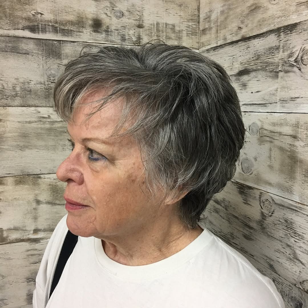 20. Layered Salt-and-Pepper Pixie Bob - Short Wispy Haircuts