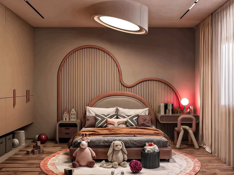 8. Contemporary Kids Bedroom in Soft Clay Tones - earthy bedroom ideas
