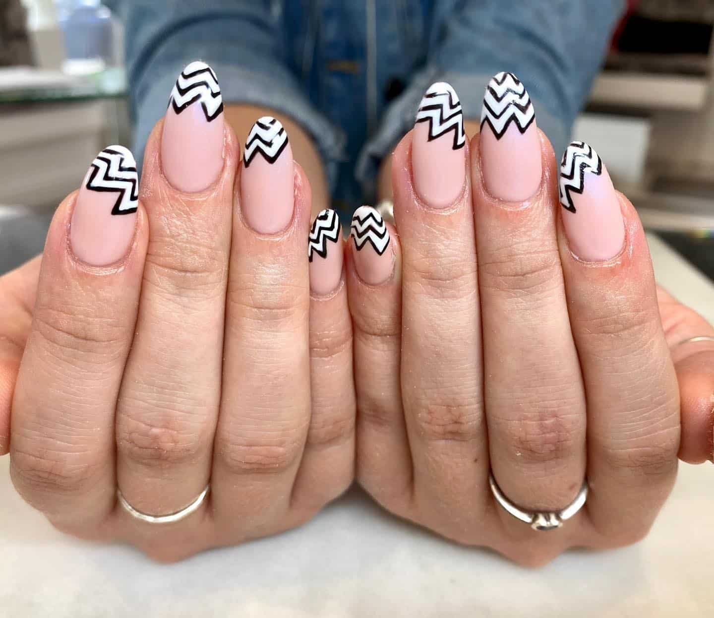 2. Black and White Chevron French Tips - zig zag nail ideas