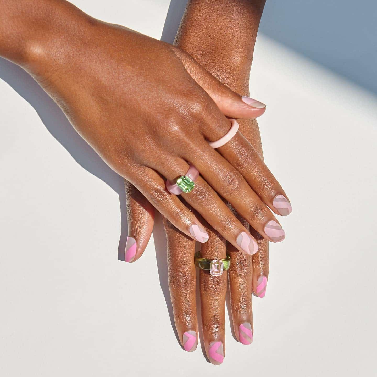 21. Soft Pink Abstract Zig Zag Nails - zig zag nail ideas
