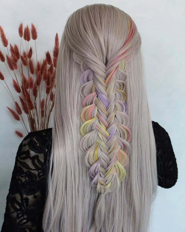 4. Pastel Peekaboo Fishtail Braid - Fishtail Braid Hairstyles