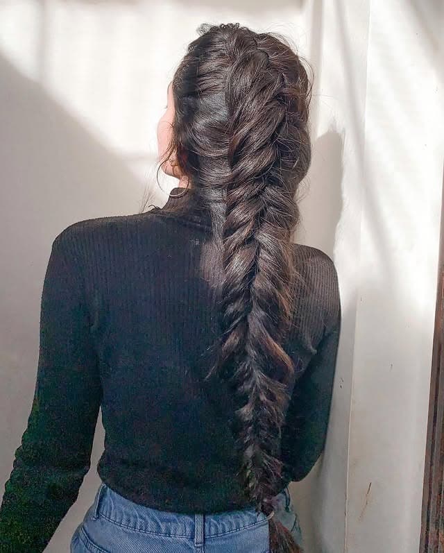 5. Soft Black Textured Fishtail Braid - Fishtail Braid Hairstyles