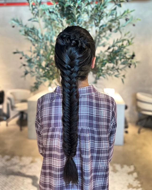 11. Jet Black Classic Fishtail Braid - Fishtail Braid Hairstyles
