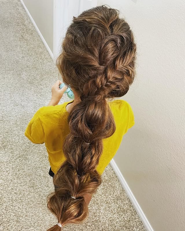 14. Warm Brunette Braided Bubble Ponytail - Fishtail Braid Hairstyles