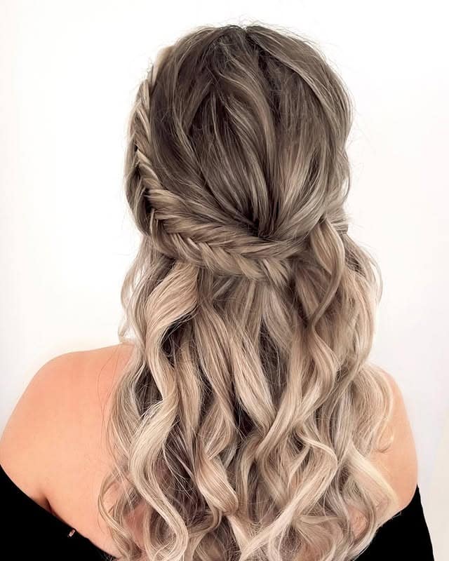 15. Ash Blonde Half-Up Fishtail Waves - Fishtail Braid Hairstyles