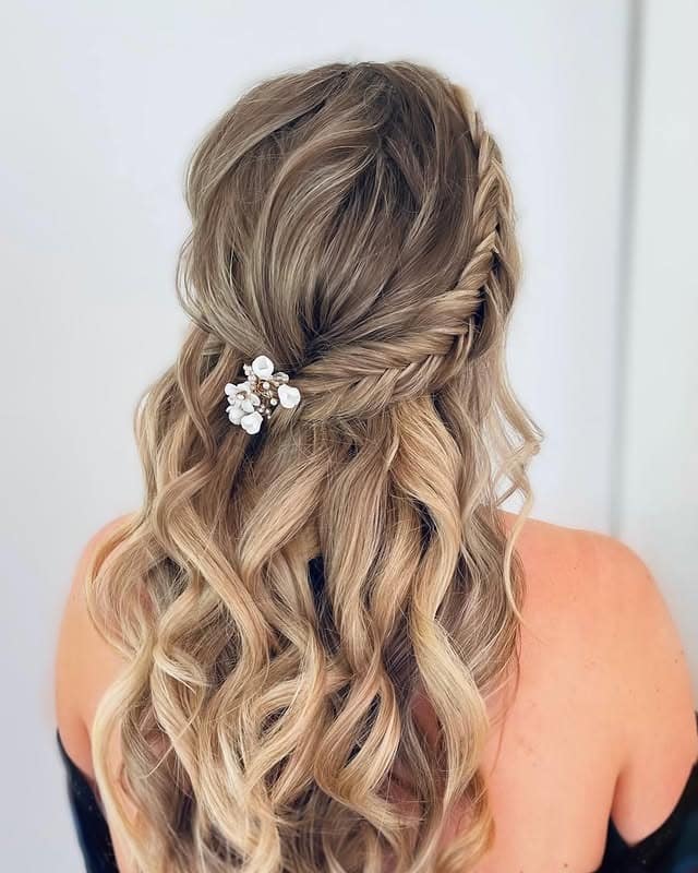17. Beige Blonde Braided Half-Up Style - Fishtail Braid Hairstyles