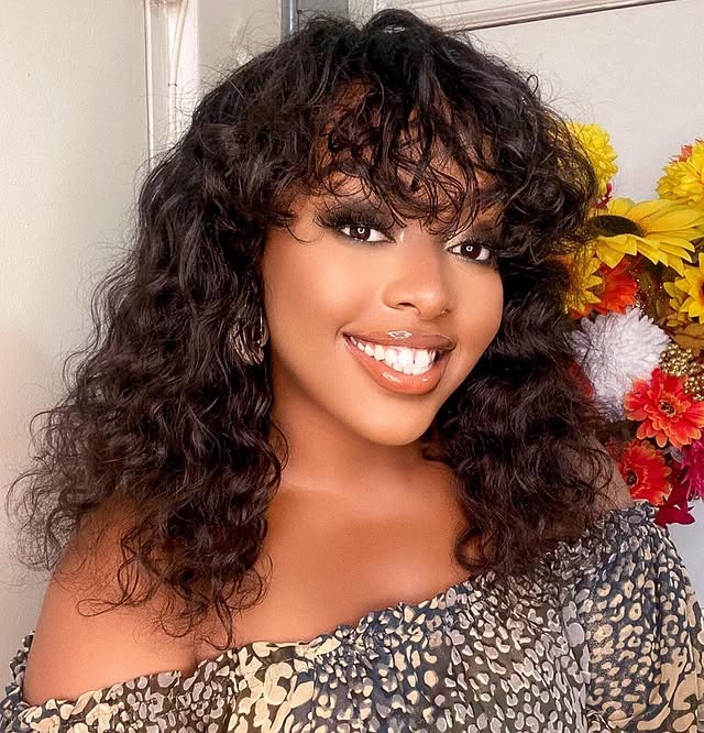 16. Long Curly Layers with Dark Chocolate Brown Finish - Wispy Bangs For Curly Hair