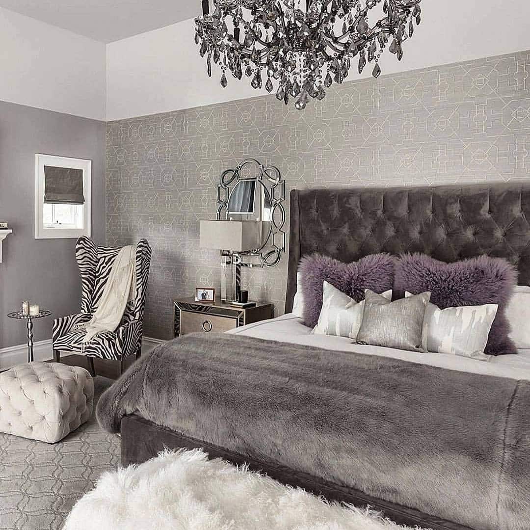 4. Glam Gray Bedroom With Lavender Touches - purple and gray bedroom ideas