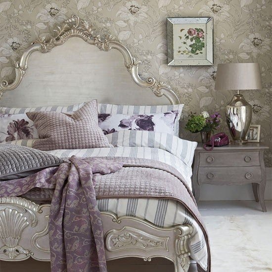 5. Vintage Lavender and Champagne Bedroom Design - purple and gray bedroom ideas