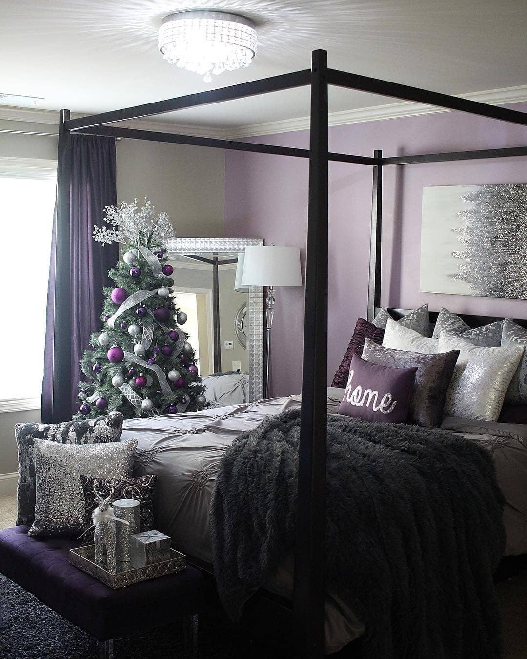 6. Luxe Purple and Gray Canopy Bedroom - purple and gray bedroom ideas