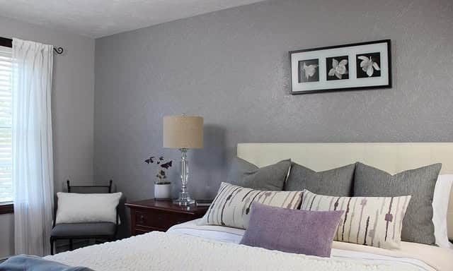 8. Light Gray Bedroom With Lavender Accents - purple and gray bedroom ideas