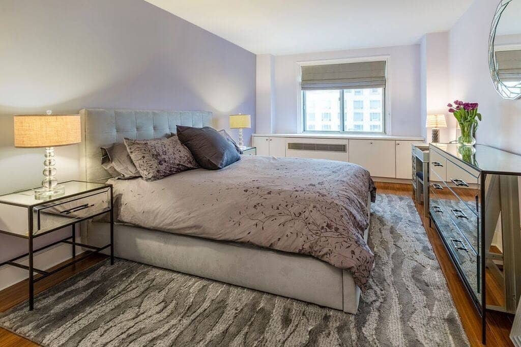 13. Contemporary Lavender and Silver Bedroom Design - purple and gray bedroom ideas