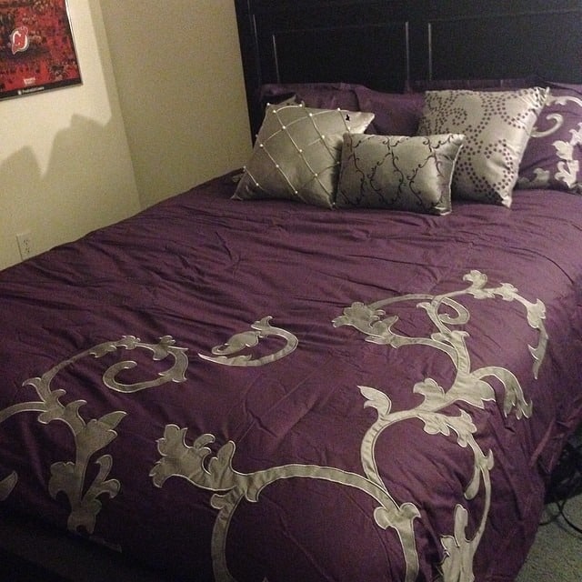 16. Deep Plum and Silver Glam Bedroom - purple and gray bedroom ideas