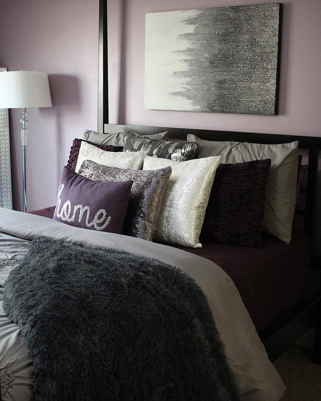 18. Chic Lavender and Charcoal Bedroom Styling - purple and gray bedroom ideas