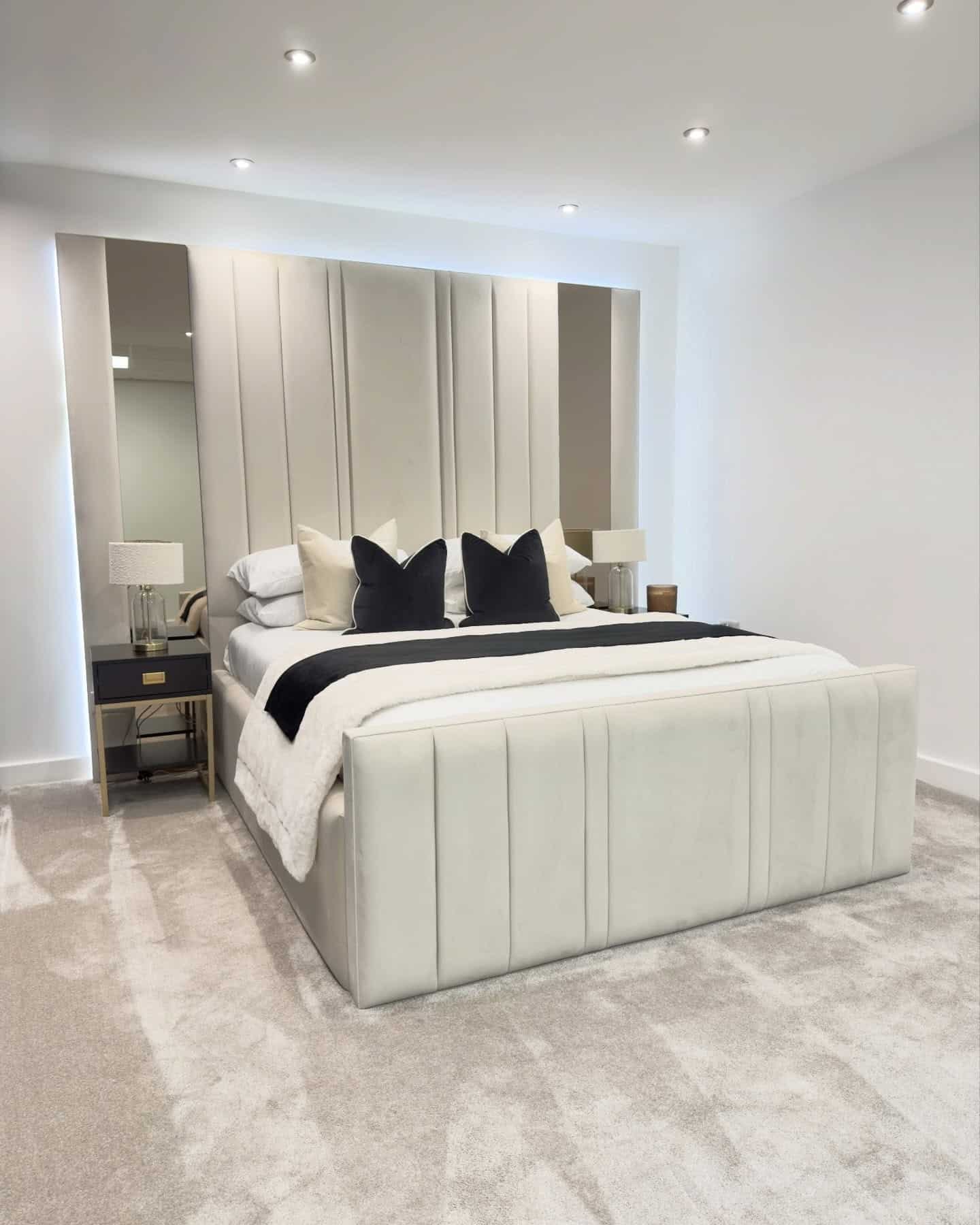 3. Soft White and Grey Bedroom with Black Accent Styling - white, grey and black bedroom ideas